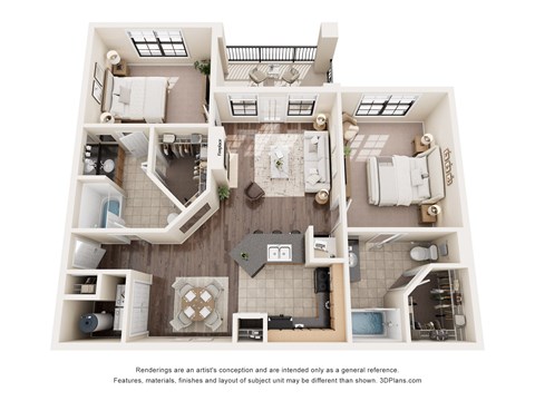 Floor plan for 2 beds, 2 baths, 1083 sqft
